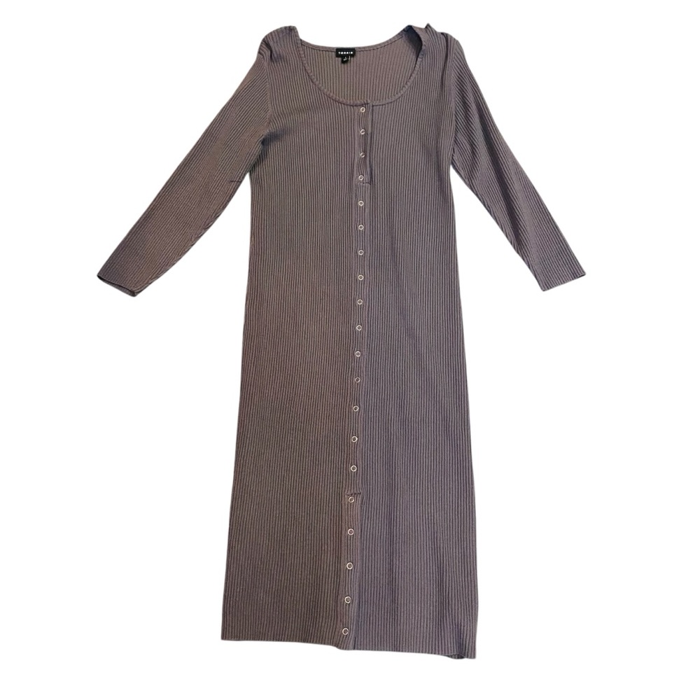 TORRID Gray Ribbed Snap Front Midi Dress Long Sleeve